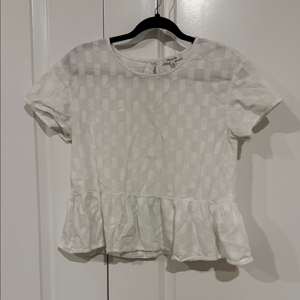 Lightly worn Madewell Textured White Peplum Blouse size XS